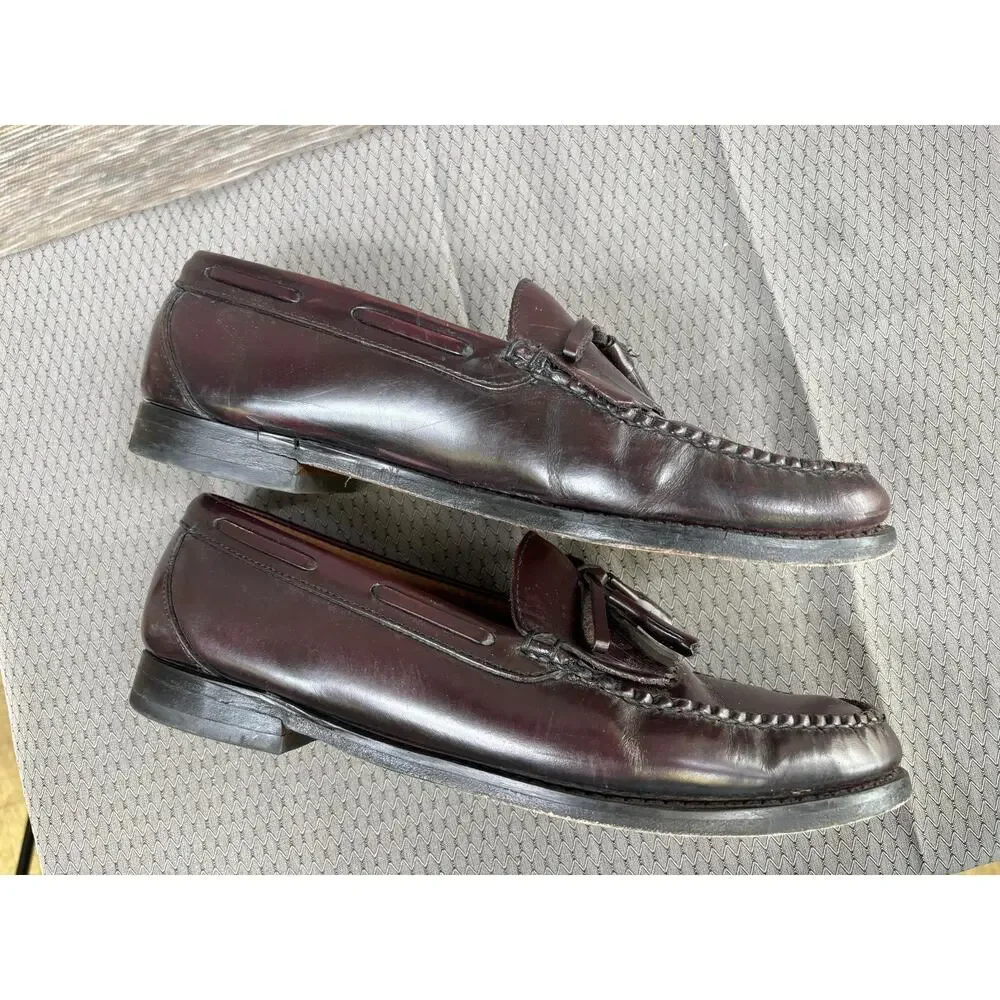 Tassel Loafers Shoes Mens Size 10.5D Brown Leather Slip On Dress Lined